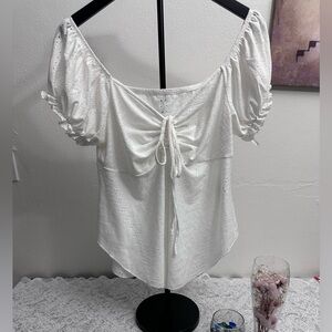 White Romantic Puff Sleeve Tie Front Blouse Coquette Cottagecore